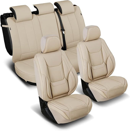 Coverland Custom Fit Car Seat Covers for SUV Compatible with [2020-2025 Mercedes-Benz GLE-Class] Premium Water Resistant Leather Non-Slip Interior Protector [Full Set Beige - Size Chart X82]
