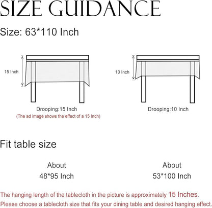 ISAENNE Designer Green Linen Extra Long Tablecloth Rectangle,Floral French Country Indoor Table Cloth,Stain Resistant Home Decor Tablecloths for Dining Kitchen Thanksgiving Party,63"*110"-Brune