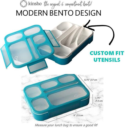 Bento-Box with Bag and Ice Pack Set. Lunch Boxes Snack Containers for Kids Boys Girls Adults. 6 Compartments, Leakproof Portion Container Boxes Insulated Bags for School Lunches, Blue