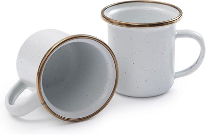 Barebones 5-Ounce Enamel Espresso Cup Set of 2 - Small Coffee Mug and Tea Cup - Stainless Steel Rim Camping Mug for Indoor and Outdoor Use (Eggshell)