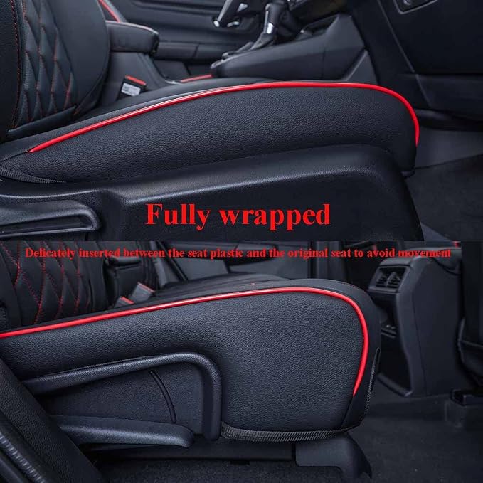 EKR CRV Seat Covers Custom Fit for Honda CRV 2017 2018 2019 2020 2021 2022,Leather Car Seat Cover Full Set for Trucks SUV,Waterproof Car Seat Cushion,Faux Leather (Black with Red Piping)