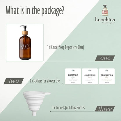 LOOCHICA Hand Amber Glass Soap Dispenser