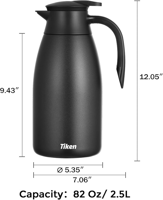 Tiken 85 Oz Thermal Coffee Carafe, Stainless Steel Insulated Vacuum Coffee