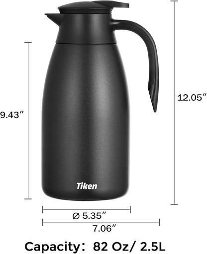 Tiken 85 Oz Thermal Coffee Carafe, Stainless Steel Insulated Vacuum Coffee
