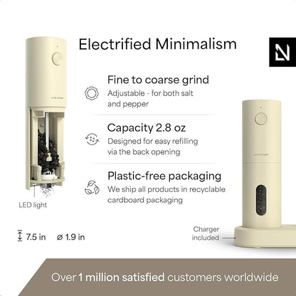 LARS NYSØM Electric Salt and Pepper Grinder Set, USB Rechargeable, Automatic