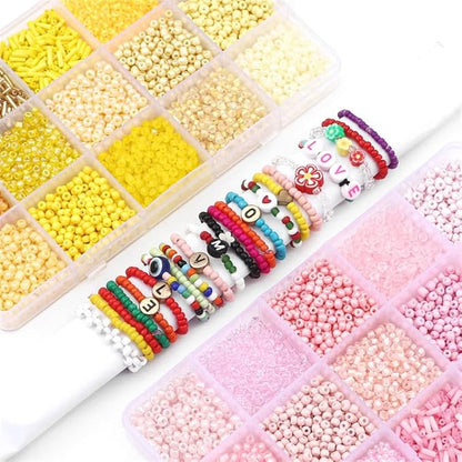 15 Color 4mm Small Assorted Glass Seed Beads,3mm Bugle Beads Friendship Bracelet Kit,2mm Tiny Tube Bead for Jewelry Making(Yellow)