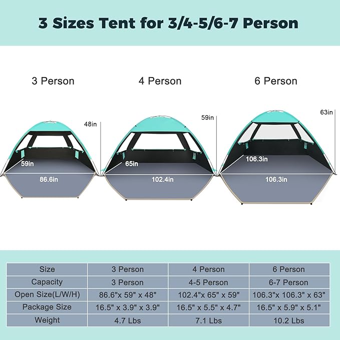 Gorich Beach Tent Sun Shelter for 3/4-5/6-7/8-10 Person with UPF 50ï¼?UV Protection, Lightweight & Easy Setup Beach Shade Canopy, Portable Beach Shade Tent Beach Cabana