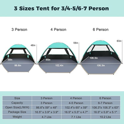 Gorich Beach Tent Sun Shelter for 3/4-5/6-7/8-10 Person with UPF 50ï¼?UV Protection, Lightweight & Easy Setup Beach Shade Canopy, Portable Beach Shade Tent Beach Cabana
