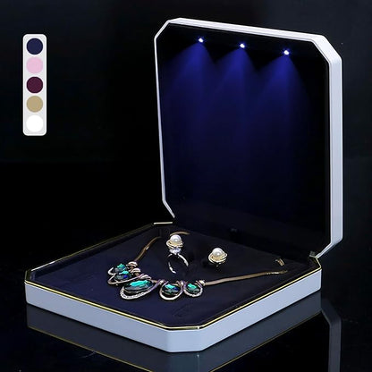 HSLFUAI Necklace Box with Led,Jewelry Box for Necklace, Jewelry Gift Box for Wedding, Birthday, Valentine' Day, Mother'S Day, Christmas,Black Velvet Interior Necklace Box(White)