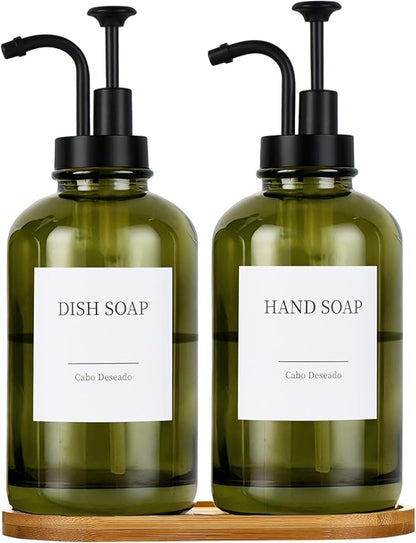 Glass Soap Dispenser with Pump, Dish and Hand Soap Dispenser