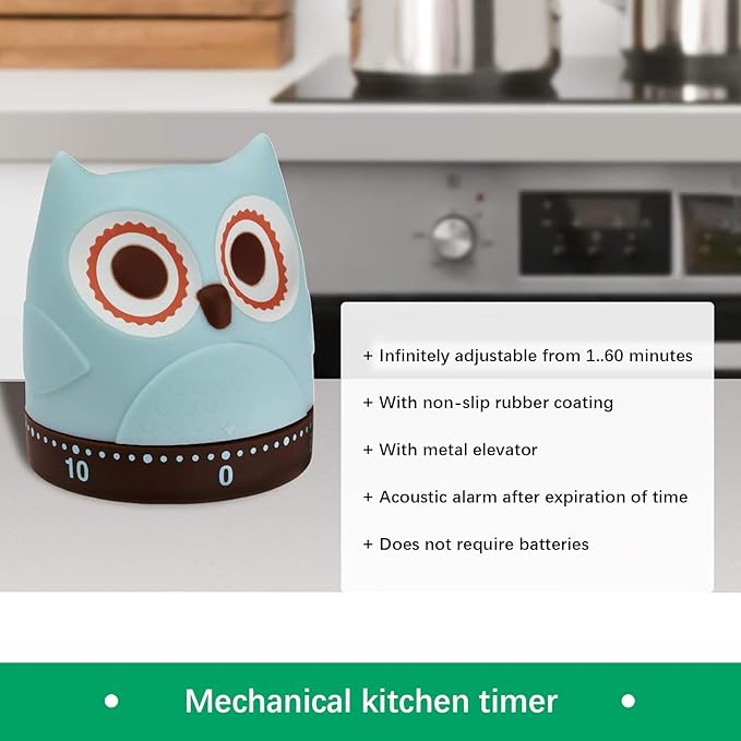 Mechanical Kitchen Timer, Cute Wind Up 60-Minute Manual Countdown
