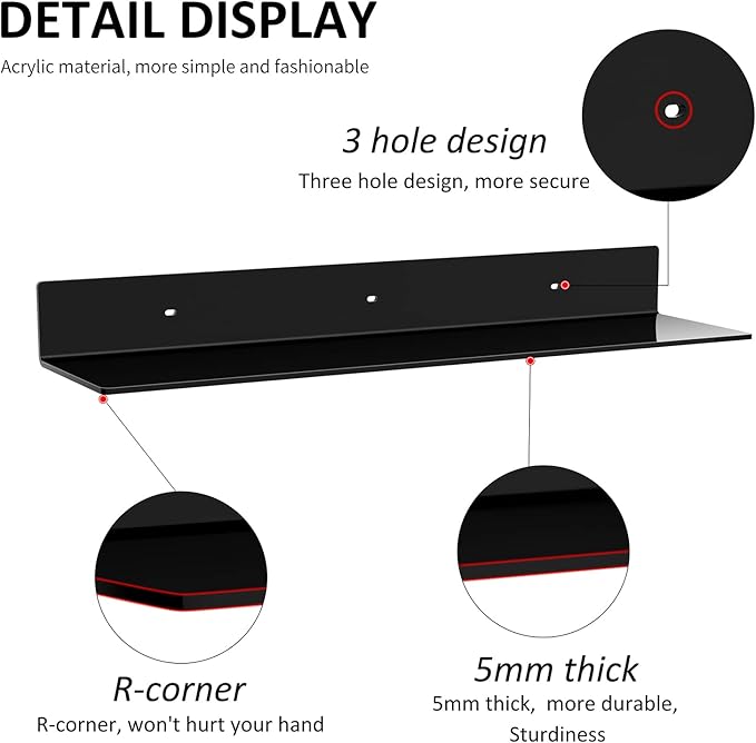 24 Inches Acrylic Wall Shelves 2 Pack, Floating Shelf