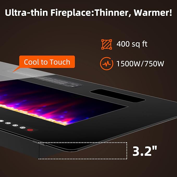 Electric Fireplace-60 inch Fireplace Wall Mount/Recessed/Free Standing-Ultra