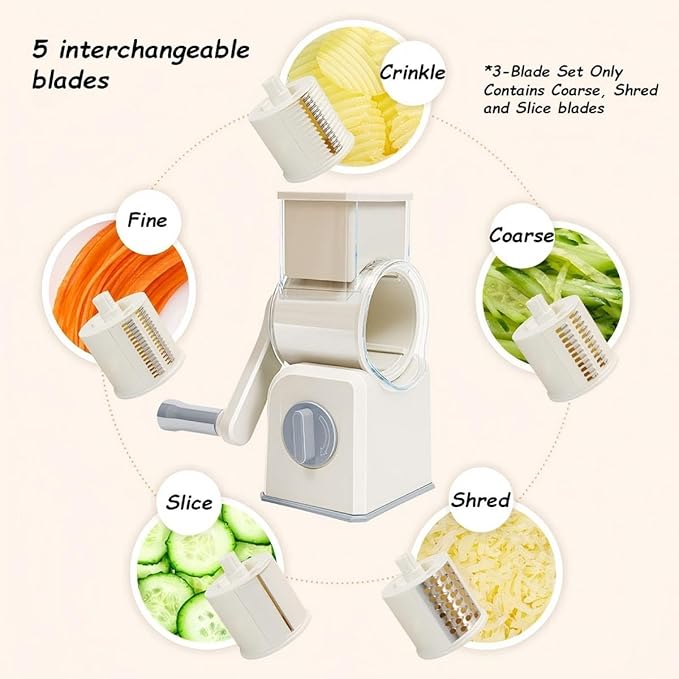 Rotary Cheese Grater with Hand Crank, and Grating Cheese, Vegetables, and Fruit