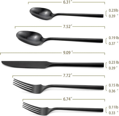 DEACORY Silverware Set Flatware Set Matte Black Cutlery Set Brushed Finished Hexagon Handle Heavy Stainless Steel 60 Pieces Dishwasher Safe Service for 12