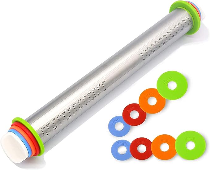 Adjustable Rolling Pin with Thickness Rings