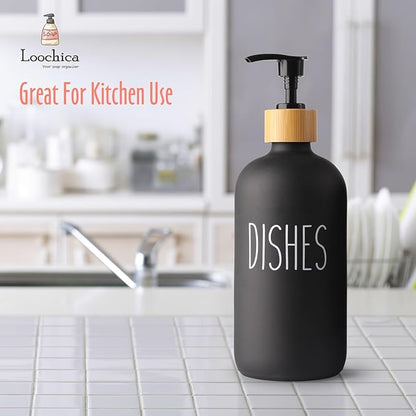 LOOCHICA Black Glass Kitchen Soap Dispenser, Detergent Dispenser or Dish Soap