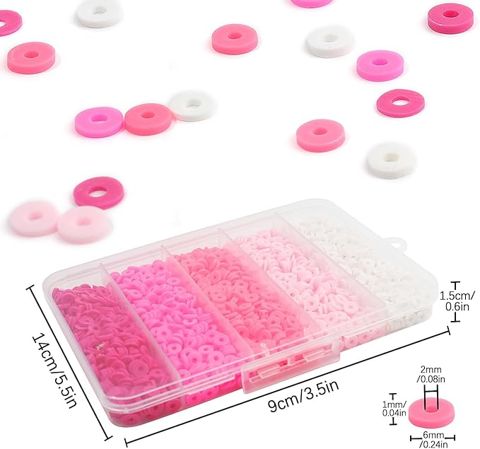 4000pcs Pink Clay Beads for Bracelets Making Kit, 6mm Heishi Polymer Flat Round Disc Clay Beads for Jewelry Making Pink