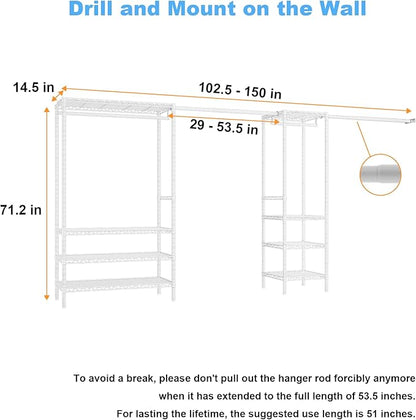 Ulif E11 Heavy-Duty Garment Rack, Metal Freestanding Clothes Rack and Closet
