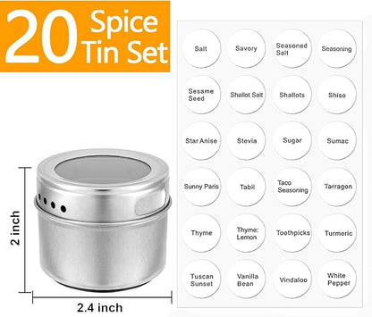 Bekith 20 Pack Magnetic Spice Jars, Magnetic Spice Containers