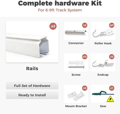 ChadMade Ceiling/Wall Mount Curtain Track Rod Set - 9ft Adjustable Length