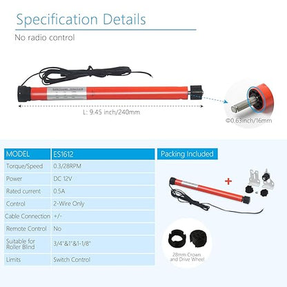 Rollerhouse DC12V 500mA 2 Wires Hard Wired Switch Controlled Electric Roller
