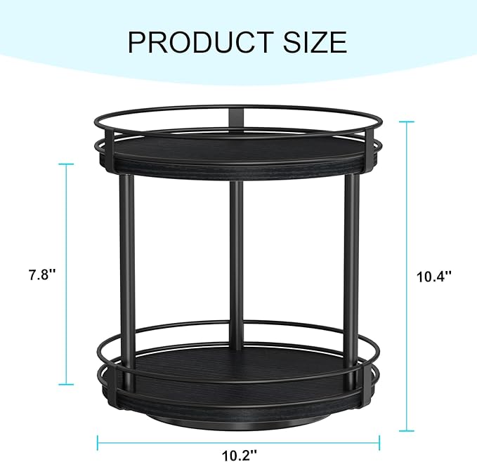 Snughome Lazy Susan Spice Rack, 2 Tier Rotating Spice Rack, Wood Lazy Susan