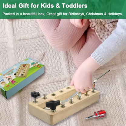 Montessori Screwdriver Board Set, Wooden Montessori Toy Tool for 3 4 5 Year Old Kids, Educational Screw Board Sensory Learning Toys STEM Fine Motor Skills Toys