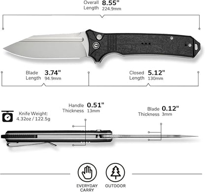 CIVIVI Neurohaptic Pocket Knife for EDC, Folding Knife with 3.74'' Nitro-V Blade G10 Handle, Reversible Clip, Gift for Men Women C23080-2