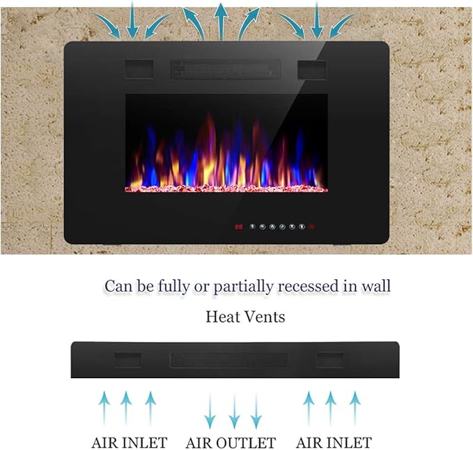 R.W.FLAME 30 inch Recessed and Wall Mounted Electric Fireplace, Low Noise