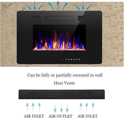 R.W.FLAME 30 inch Recessed and Wall Mounted Electric Fireplace, Low Noise