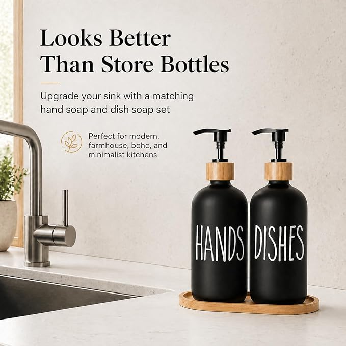 Dish Soap Dispenser for Kitchen Sink.Glass Hand Soap Dispenser, Modern