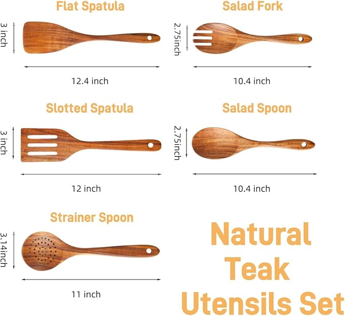 5 Piece Teak Wood Cooking Utensils Set