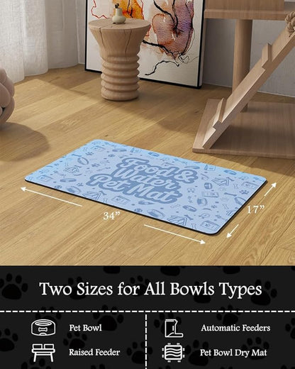 Pet Feeding Mat-Absorbent Dog Mat for Food and Water Bowl-No Stains Quick Dry Water Dispenser Mat-Dog Accessories Pet Supplies-Bowl for Messy Drinkers（Words,17"x34"