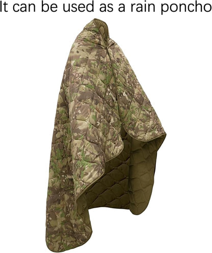Poncho Liner Military Insulation Outdoor Camping Blanket for Travel, Beach, Grass, Picnic, Car Emergency, Outdoor, Survival