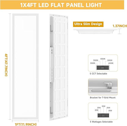 2 Pack 1x4 LED Flat Panel Light Drop Ceiling Office Fixture, Surface Mount Drop