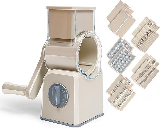 Rotary Cheese Grater with Hand Crank, and Grating Cheese, Vegetables, and Fruit