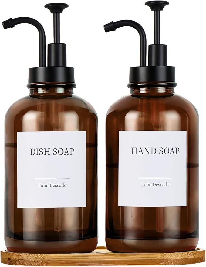 Glass Soap Dispenser with Pump, Dish and Hand Soap Dispenser