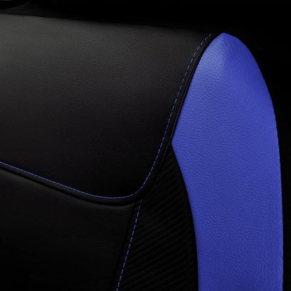 Flying Banner car seat Covers Protects Water Proof Faux Leather Carbon Fiber Front and Rear Bench (Blue Black, Full Set - 9PCS)