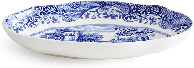 Spode Blue Italian Pickle Dish - 8.5" Porcelain Appetizer Tray with Scroll Border & Countryside Artwork - Elegant Small Serving Piece for Entertaining & Dining Displays - Great Gift for Collectors
