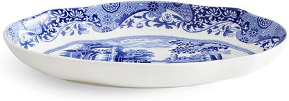 Spode Blue Italian Pickle Dish - 8.5" Porcelain Appetizer Tray with Scroll Border & Countryside Artwork - Elegant Small Serving Piece for Entertaining & Dining Displays - Great Gift for Collectors
