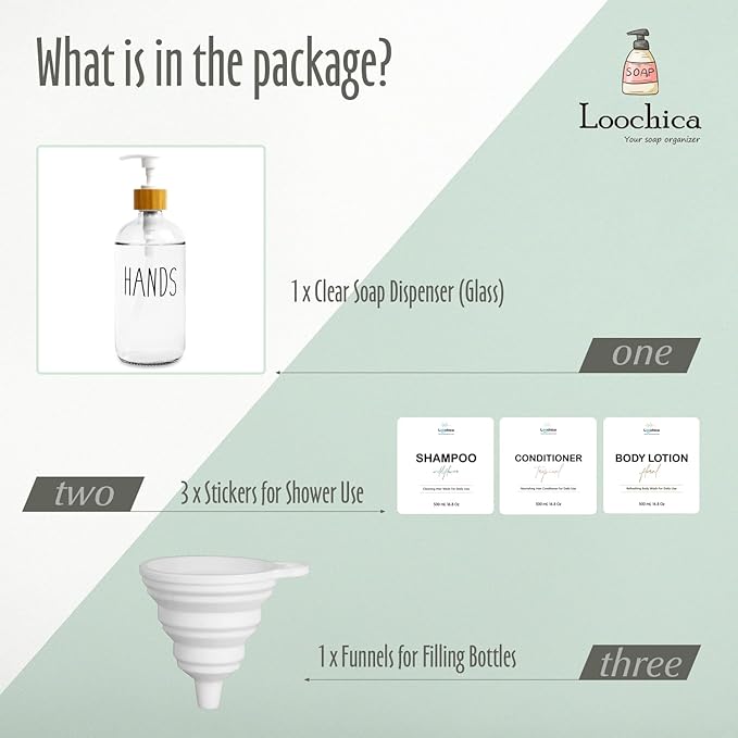 LOOCHICA Clear Glass Soap Bottle