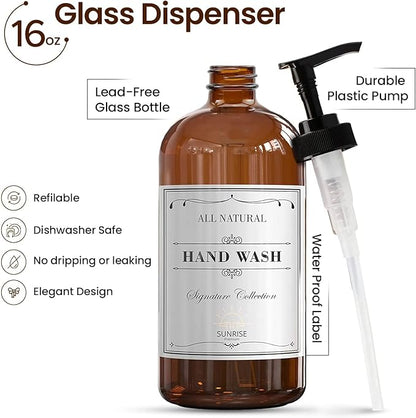 Sunrise Premium, 16 OZ Thick Amber Glass Soap Dispenser