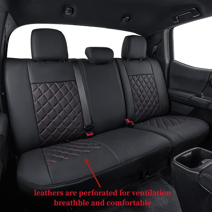 coverdream Tacoma Seat Covers Custom Fit for 2016-2023 Toyota Tacoma Access Cab/Xtra Cab SR SR5,Fully Covered Faux Leather Waterproof Truck Seat Protector-Full Set (Black & Diamond)