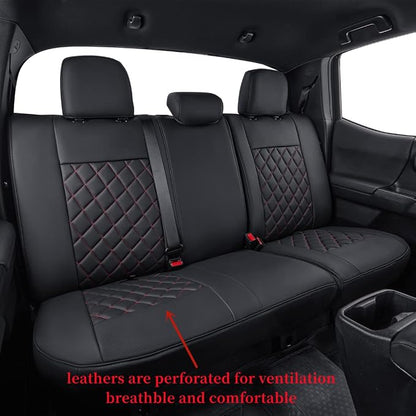 coverdream Tacoma Seat Covers Custom Fit for 2016-2023 Toyota Tacoma Access Cab/Xtra Cab SR SR5,Fully Covered Faux Leather Waterproof Truck Seat Protector-Full Set (Black & Diamond)