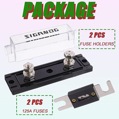 125 Amp ANL Fuse Holder 0/2/4 Gauge Fuse Block with 125A ANL Fuses for Car Audio Truck DIY (2 Pack)