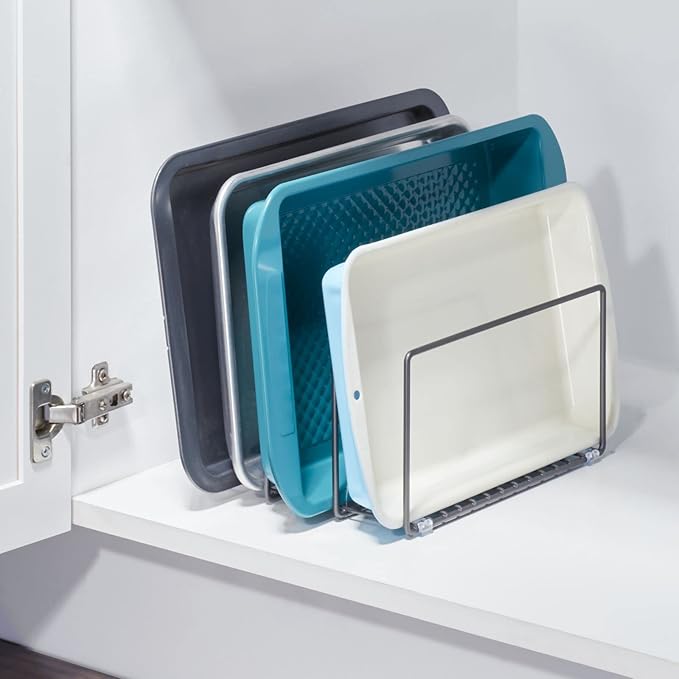 mDesign Metal Pan Organizer for Kitchen Cabinet, Pantry Shelf