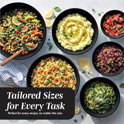 COOK WITH COLOR Mixing Bowls with TPR Lids - 12 Piece Plastic Nesting Bowls Set includes 6 Prep Bowls and 6 Lids, Microwave Safe (Speckled Black)
