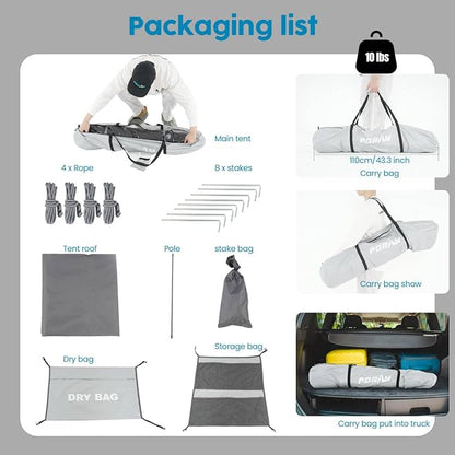 Camping Shower Tent Deluxe Changing Room Easy Set Up Privacy Shelter,Large Toilet Tent with Floor Drain Design for Beach, Camping,Hiking with Stakes and Ropes for Stability