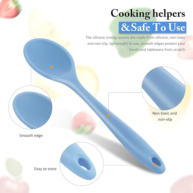 Shappy 4 Pieces Silicone Cooking Spoons 10.6 Inch Heat Resistant Kitchen Spoons
